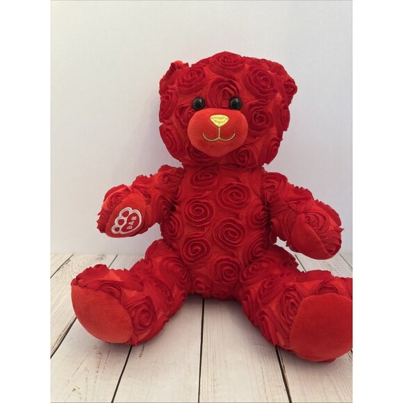 2023 Build A Bear Red Roses Teddy Bear Valentines Day 14" Stuffed Animal EUC - Picture 1 of 7